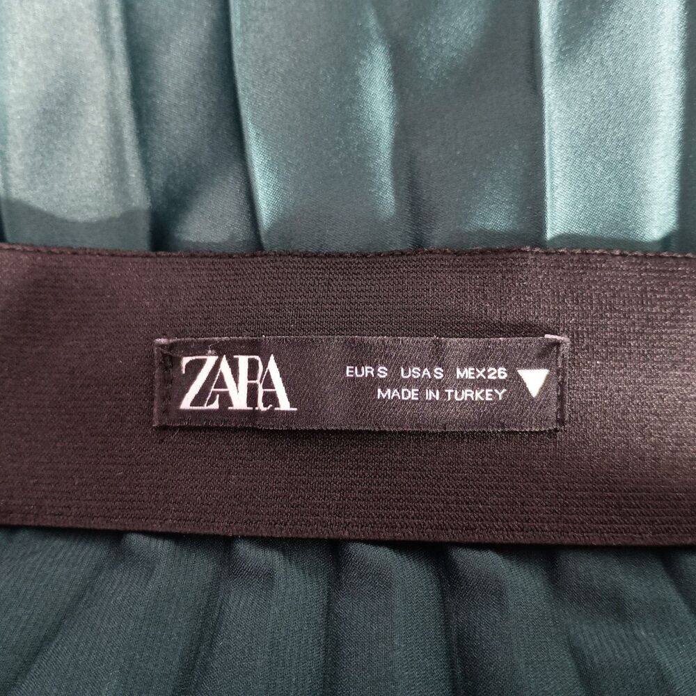 Zara Pleated Midi Skirt Small Green - Picture 4 of 4